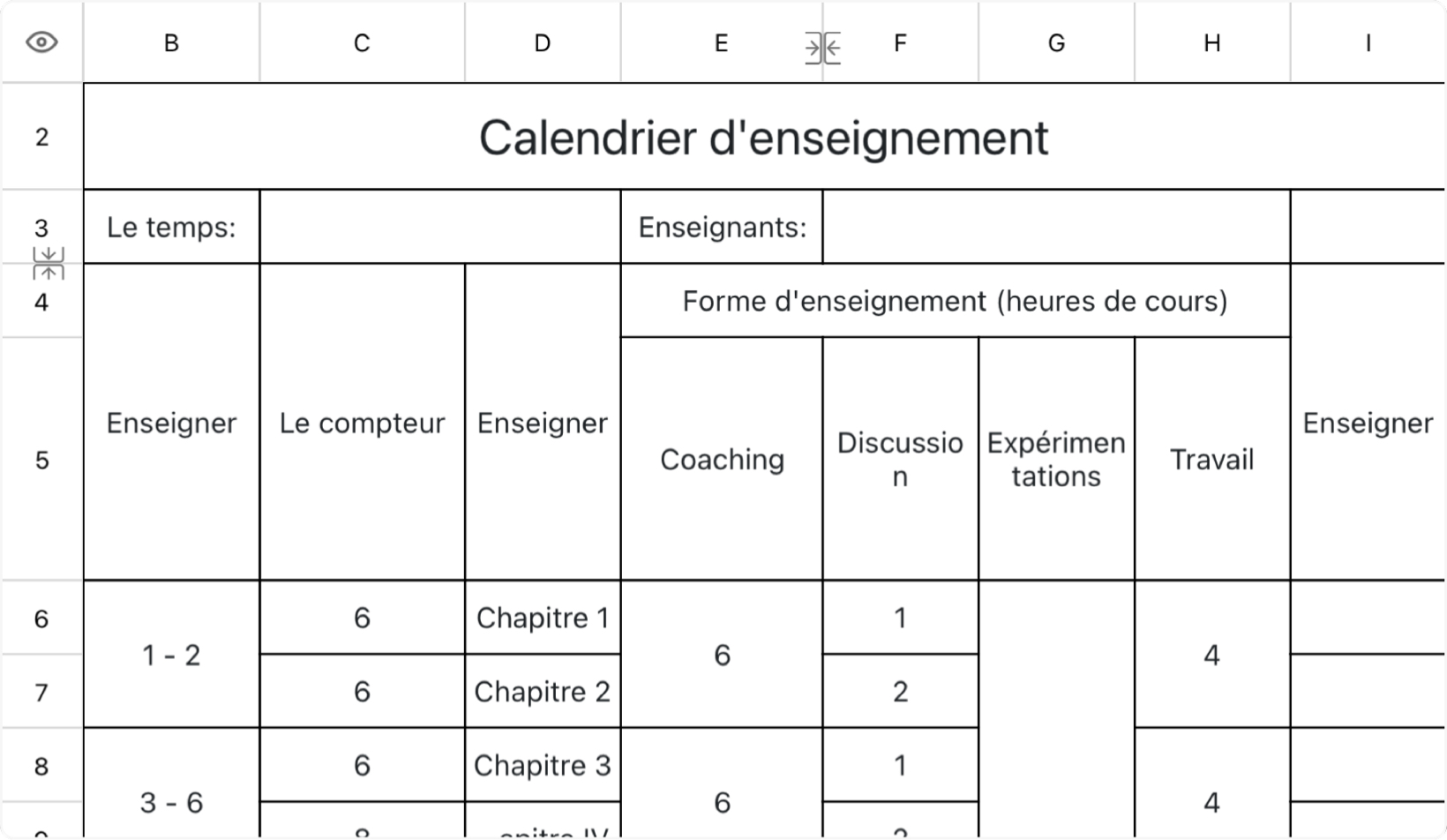 Calendrier d'enseignement 1